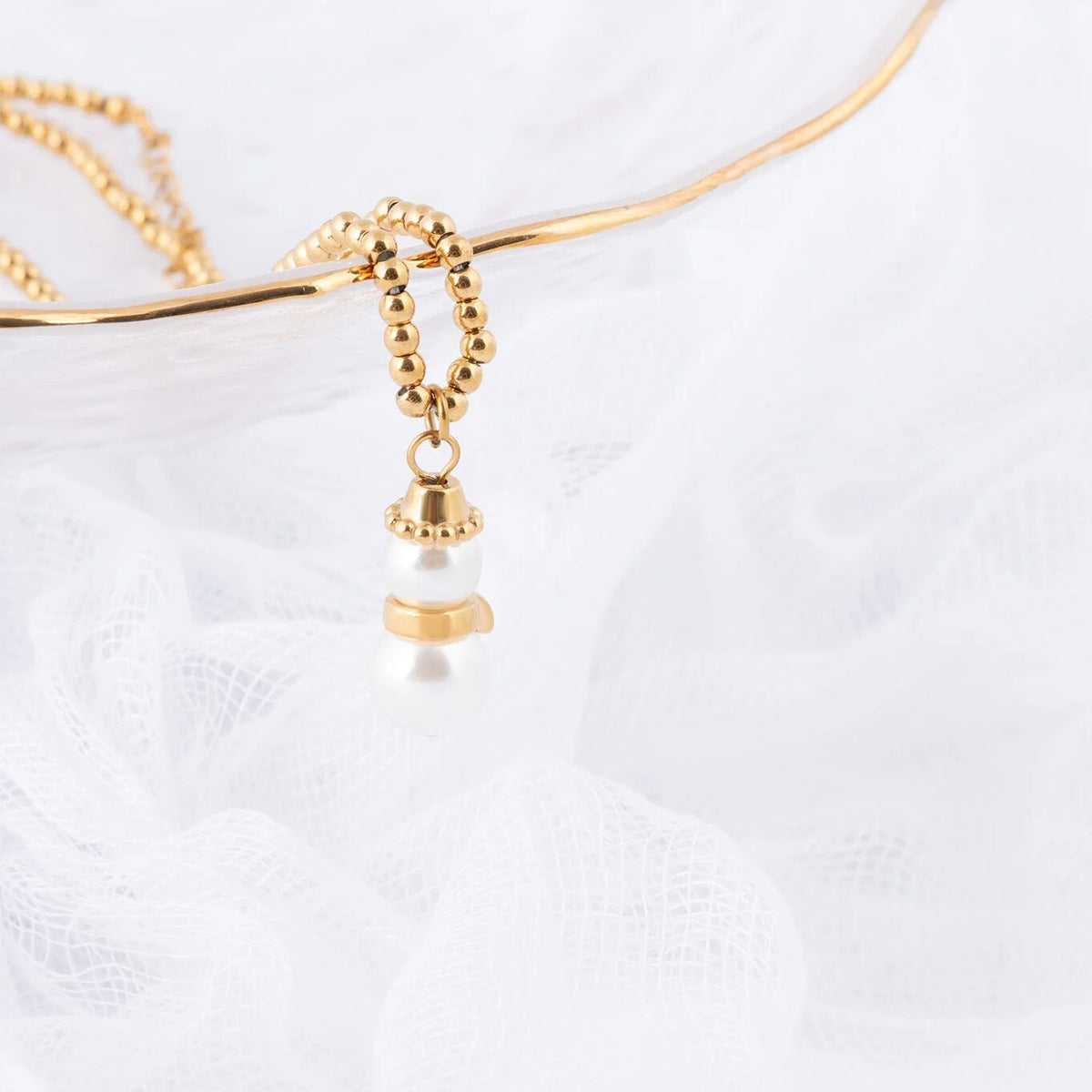 Wholesale Jewelry 18K Gold PVD Stainless Steel Pearl Snowman Charm- gold studio 