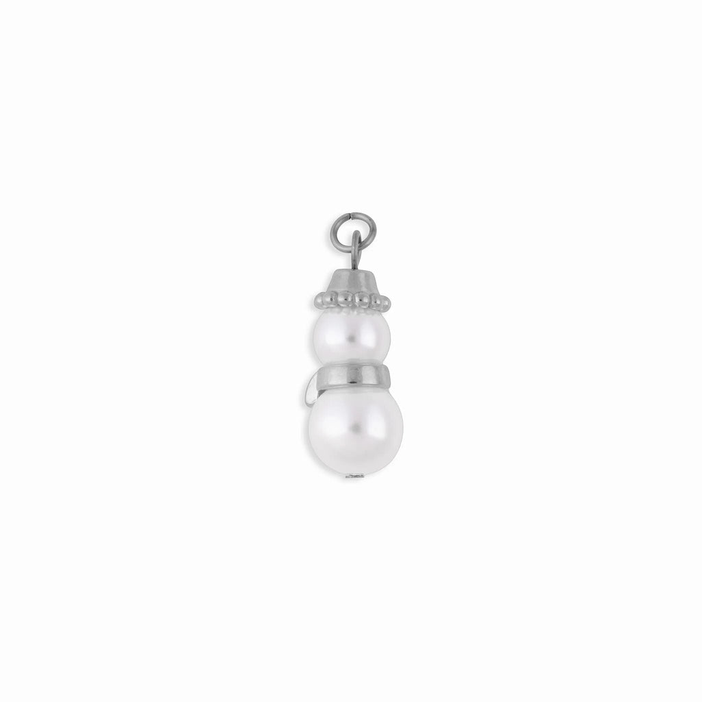 Wholesale Jewelry 18K Gold PVD Stainless Steel Pearl Snowman Charm- silver main 