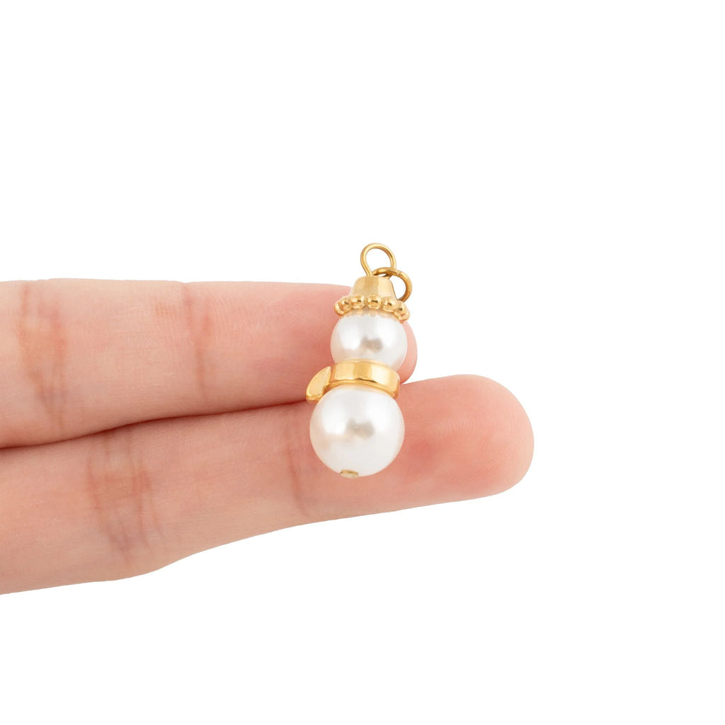 Wholesale Jewelry 18K Gold PVD Stainless Steel Pearl Snowman Charm- gold scale shot 