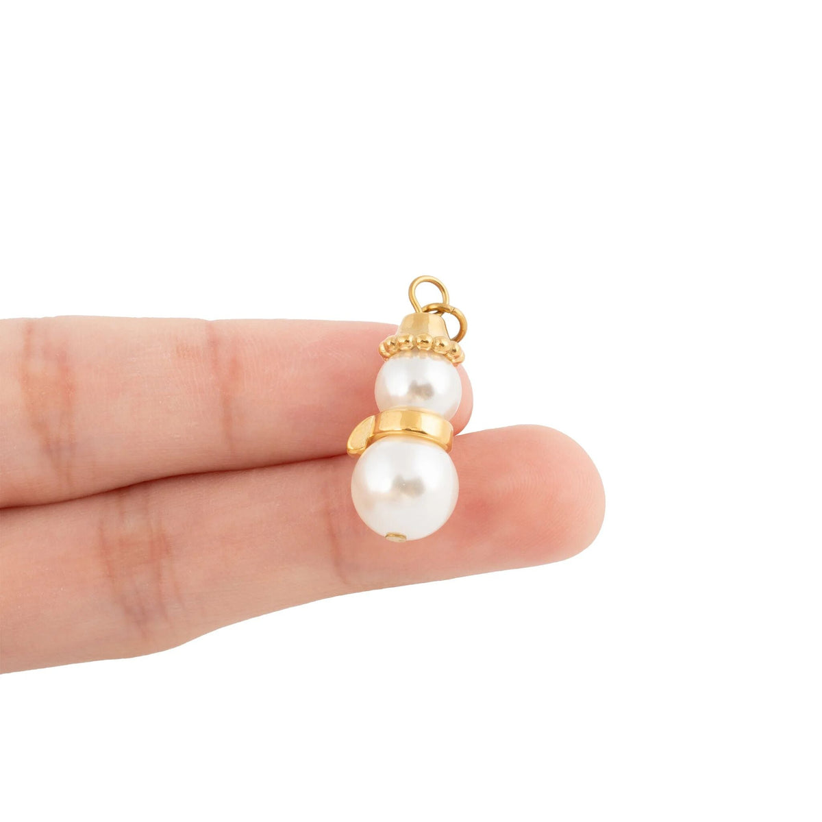 Wholesale Jewelry 18K Gold PVD Stainless Steel Pearl Snowman Charm- gold scale shot 