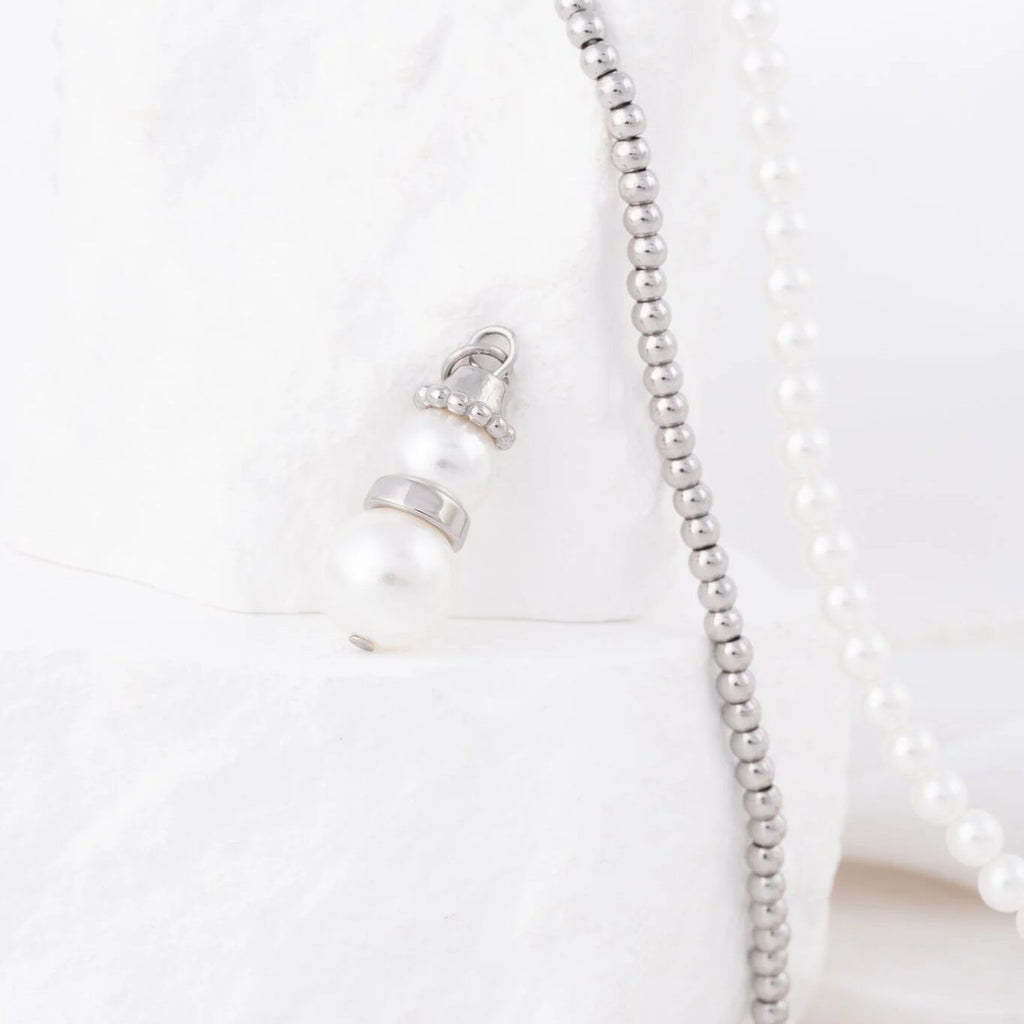 Wholesale Jewelry 18K Gold PVD Stainless Steel Pearl Snowman Charm- silver studio 