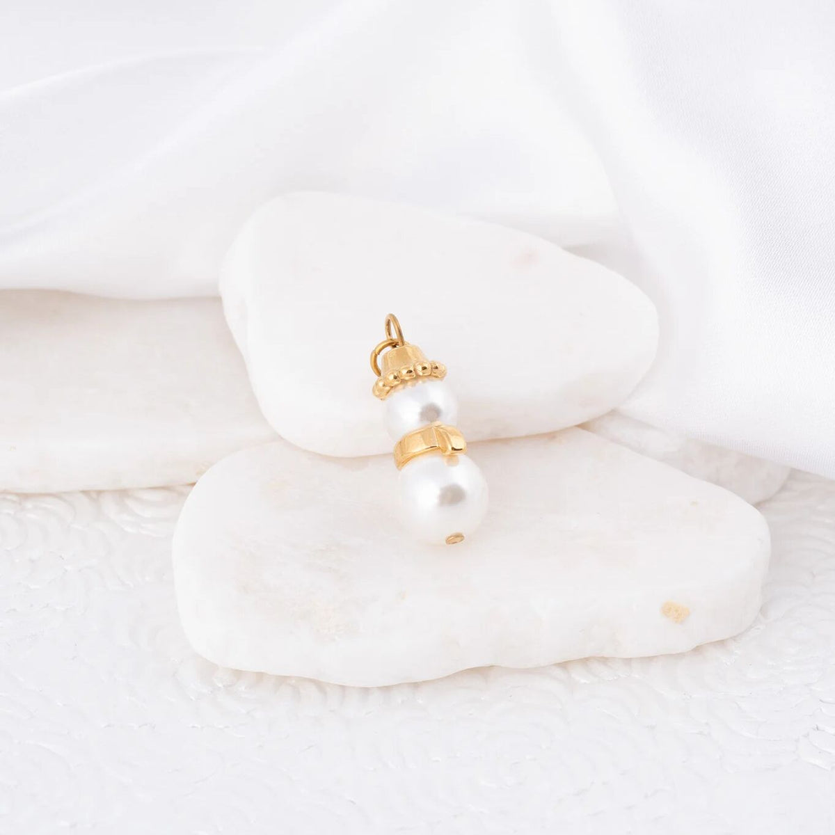 Wholesale Jewelry 18K Gold PVD Stainless Steel Pearl Snowman Charm- gold studio 