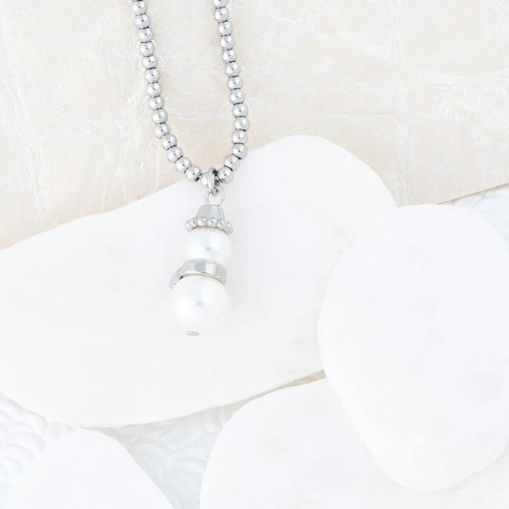 Wholesale Jewelry 18K Gold PVD Stainless Steel Pearl Snowman Charm- silver studio 