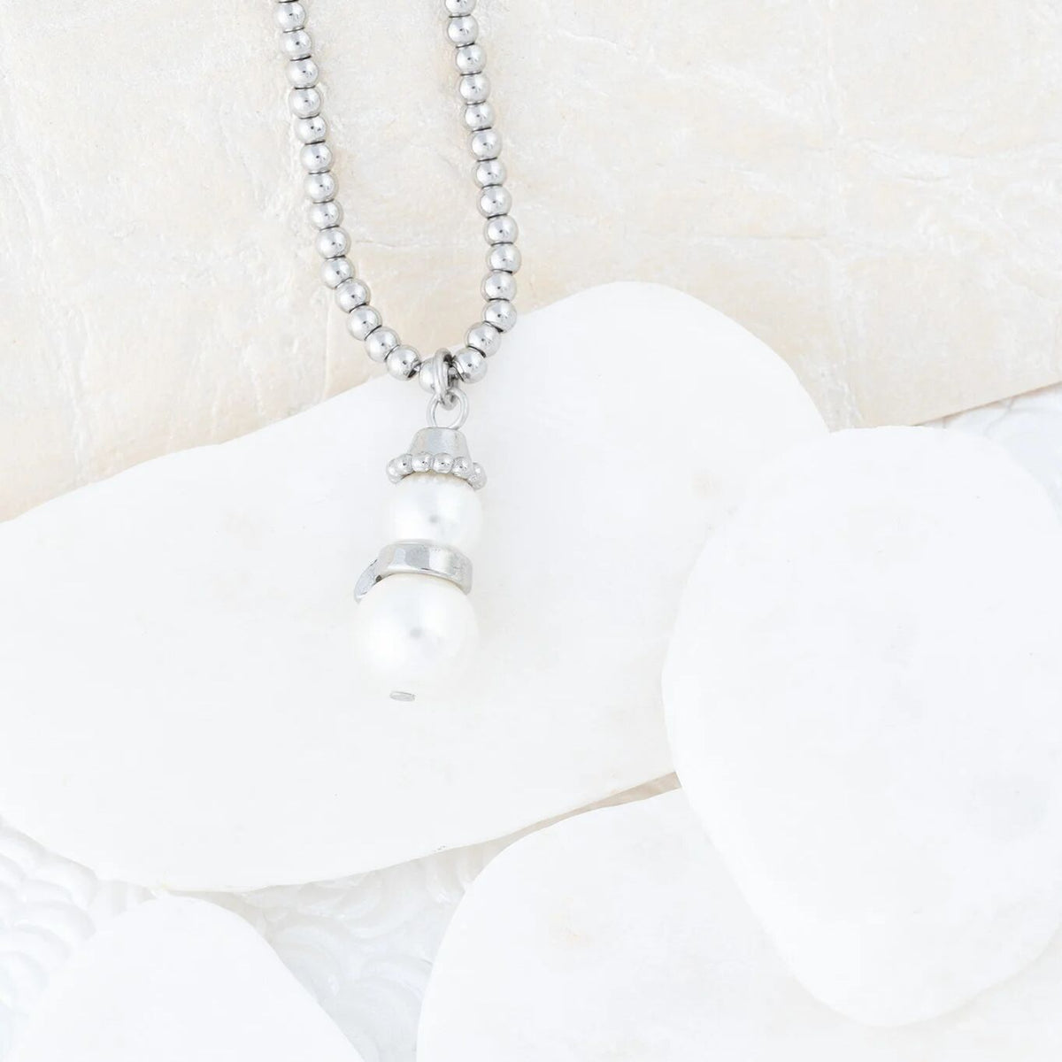 Wholesale Jewelry 18K Gold PVD Stainless Steel Pearl Snowman Charm- silver studio 