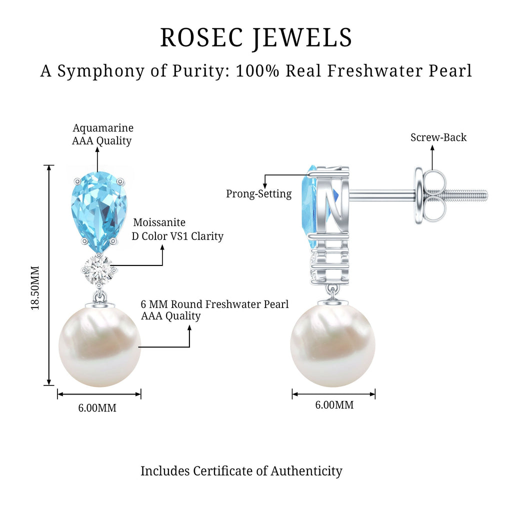 Pearl Wedding Earrings – Freshwater Pearl & Aquamarine Drop Bridal Jewelry