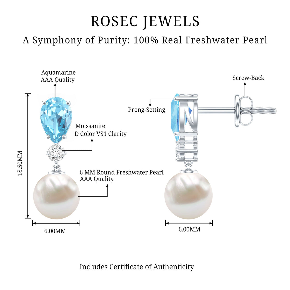 Pearl Wedding Earrings – Freshwater Pearl & Aquamarine Drop Bridal Jewelry