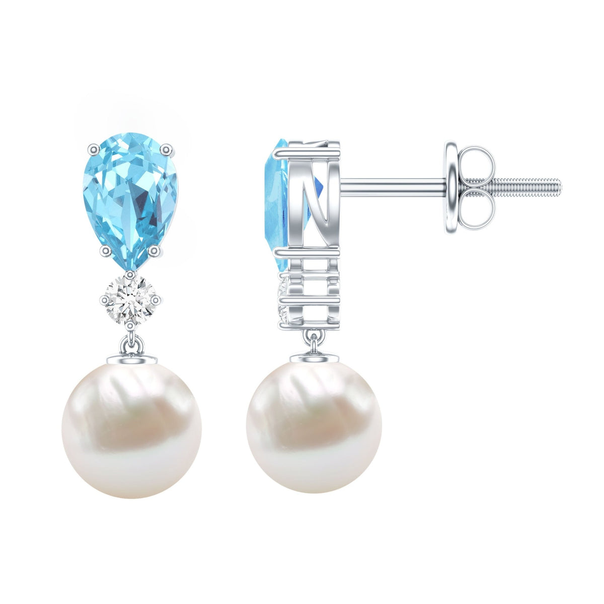 Pearl Wedding Earrings – Freshwater Pearl & Aquamarine Drop Bridal Jewelry