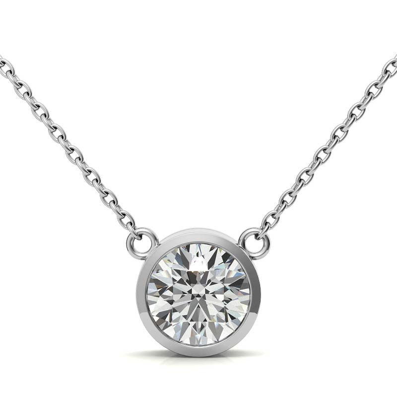 Lab Grown Diamond Pendant – 2 Carat Round Brilliant Diamond Necklace | 14K Gold Bezel