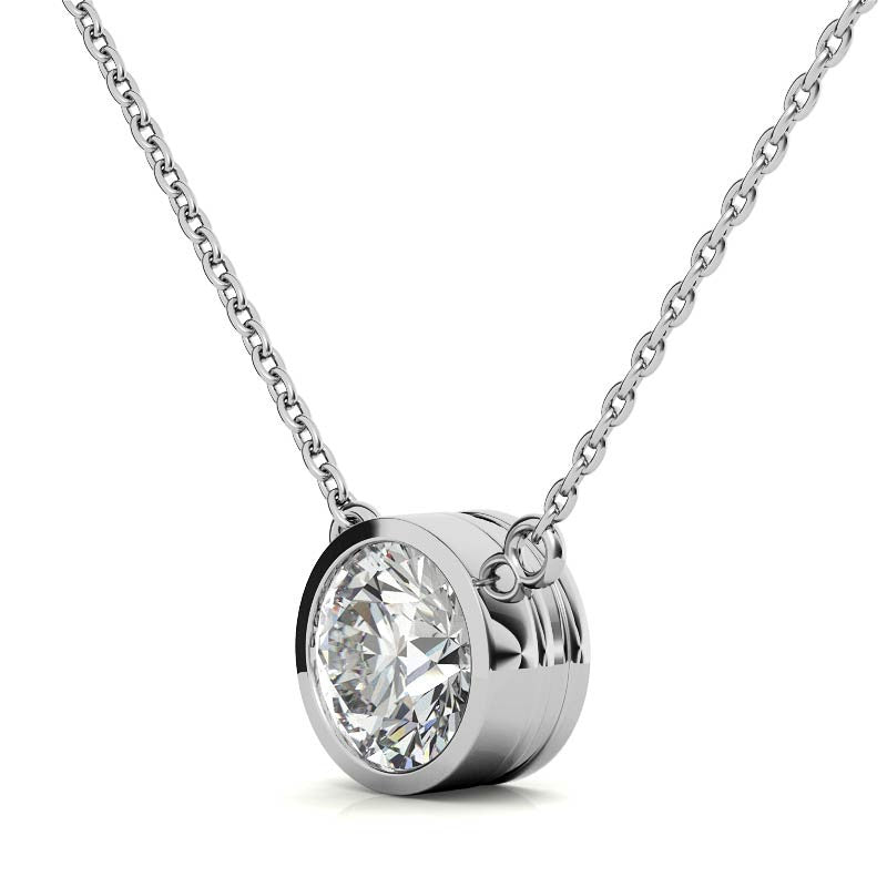 Lab Grown Diamond Pendant – 2 Carat Round Brilliant Diamond Necklace | 14K Gold Bezel