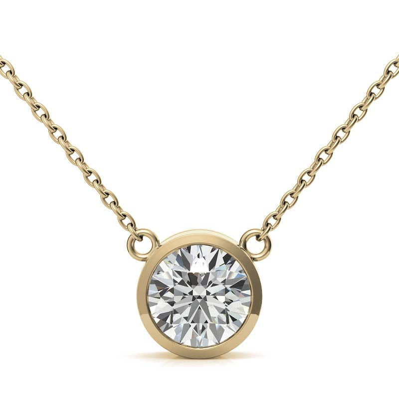 Lab Grown Diamond Pendant – 2 Carat Round Brilliant Diamond Necklace | 14K Gold Bezel