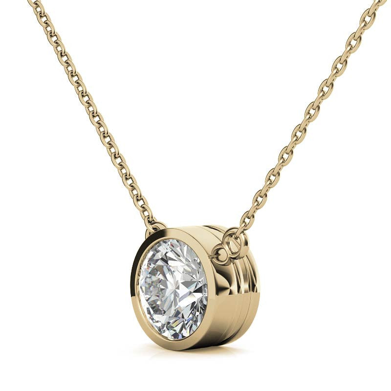 Lab Grown Diamond Pendant – 2 Carat Round Brilliant Diamond Necklace | 14K Gold Bezel