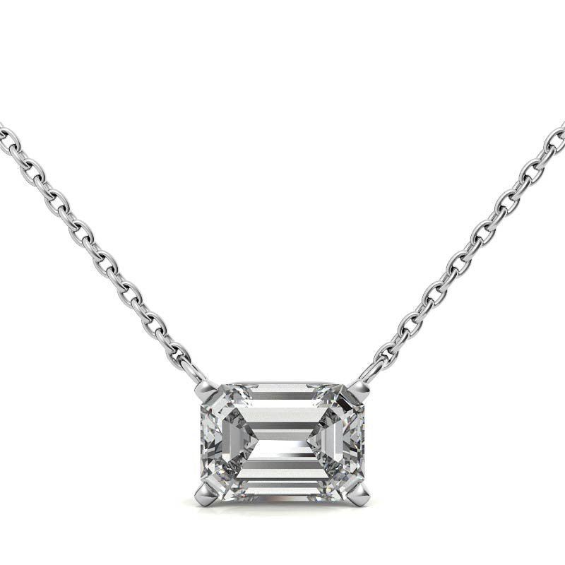 Lab Grown Diamond Pendant – 2 Carat Emerald Cut Pendant | 14K Gold Necklace