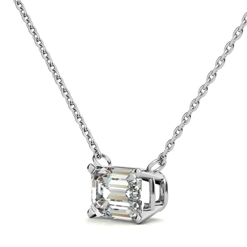 Lab Grown Diamond Pendant – 2 Carat Emerald Cut Pendant | 14K Gold Necklace