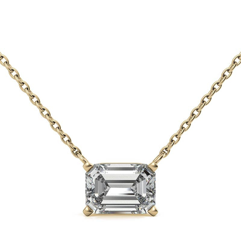 Lab Grown Diamond Pendant – 2 Carat Emerald Cut Pendant | 14K Gold Necklace