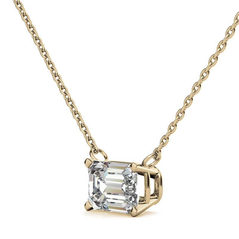 Lab Grown Diamond Pendant – 2 Carat Emerald Cut Pendant | 14K Gold Necklace