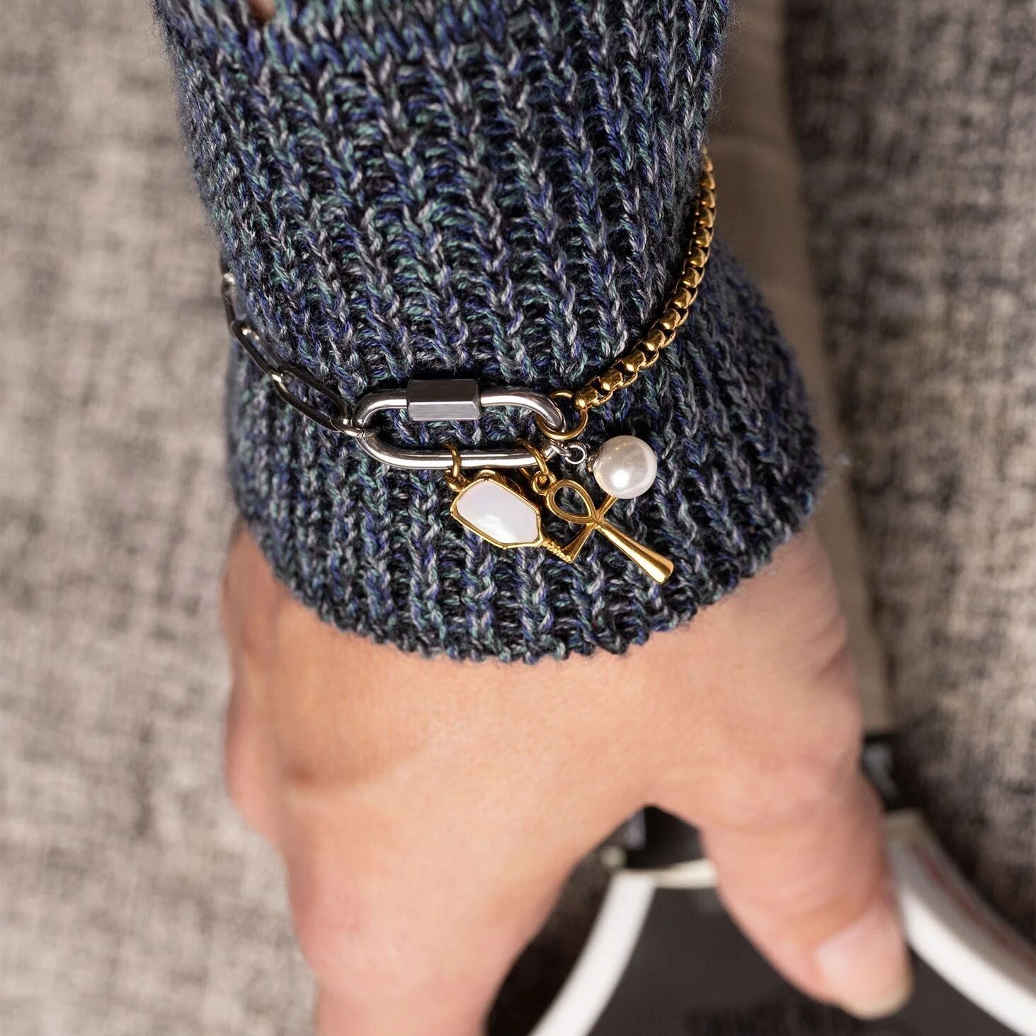 Pickleball Charm 18K Gold Stainless Steel - Mother Of Pearl Inlay, PVD Coated Jewelry - charm | Sunflower Soul Boutique