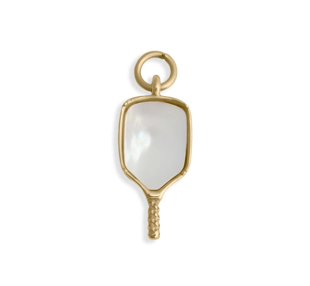 Pickleball Charm 18K Gold Stainless Steel - Mother Of Pearl Inlay, PVD Coated Jewelry - charm | Sunflower Soul Boutique
