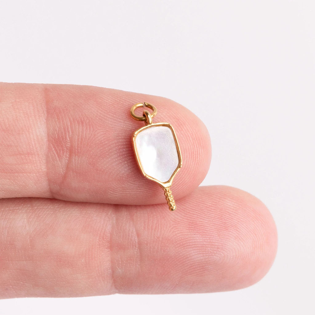 Pickleball Charm 18K Gold Stainless Steel - Mother Of Pearl Inlay, PVD Coated Jewelry - charm | Sunflower Soul Boutique