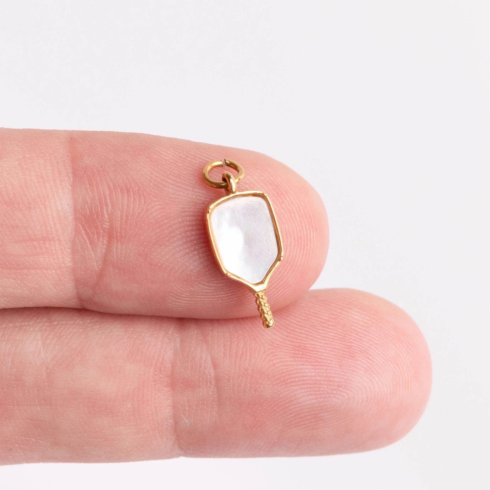 Pickleball Charm 18K Gold Stainless Steel - Mother Of Pearl Inlay, PVD Coated Jewelry - charm | Sunflower Soul Boutique