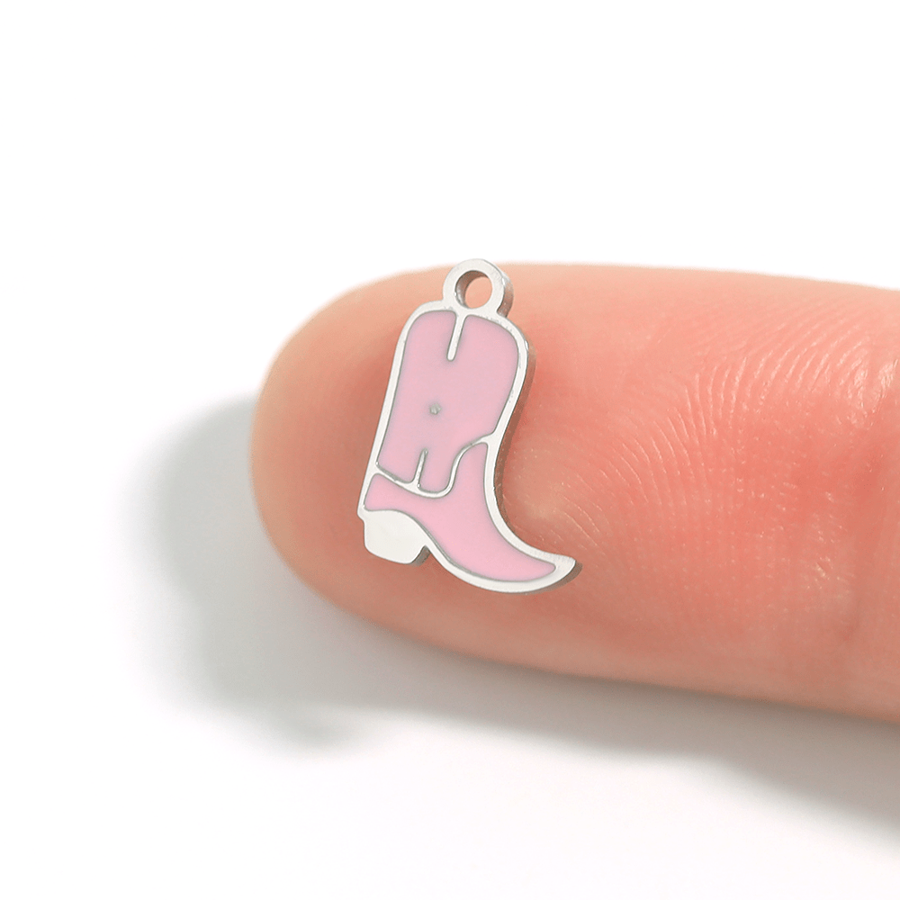 Pink Cowgirl Boot Charm – 18K Gold PVD Coated Stainless Steel Pendant - charm | Sunflower Soul Boutique
