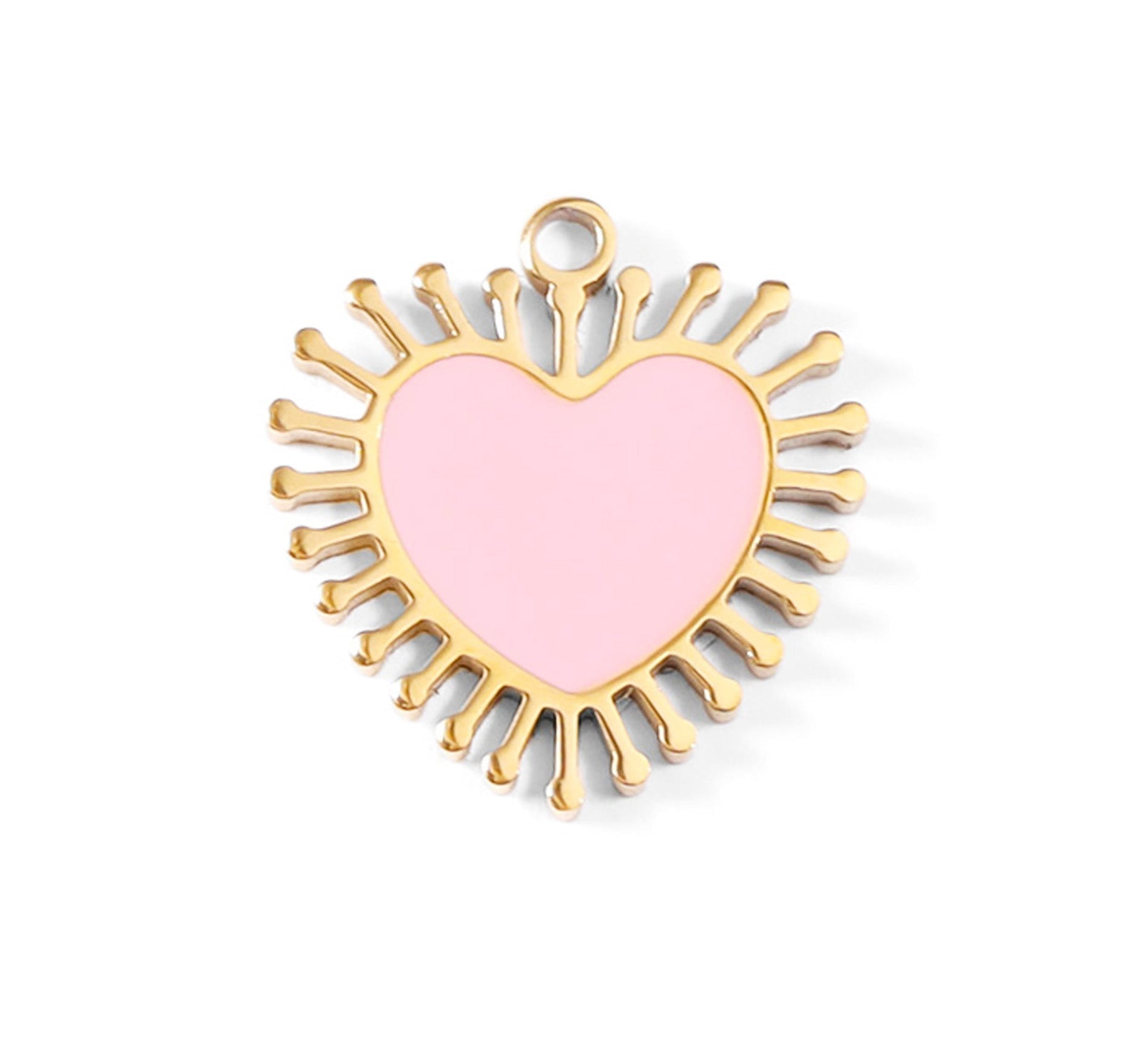 Pink Heart Charm – 18K Gold PVD Stainless Steel Sun Ray Pendant Accessory - charm | Sunflower Soul Boutique