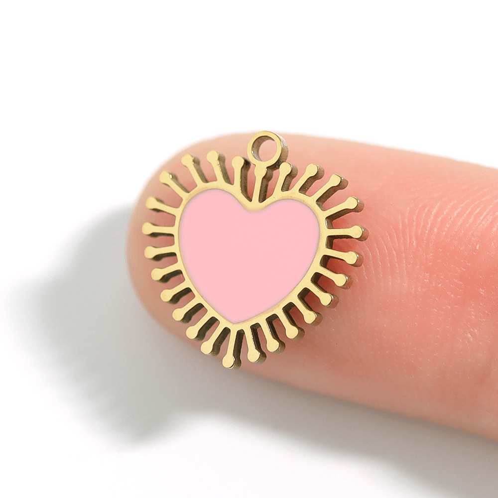 Pink Heart Charm – 18K Gold PVD Stainless Steel Sun Ray Pendant Accessory - charm | Sunflower Soul Boutique