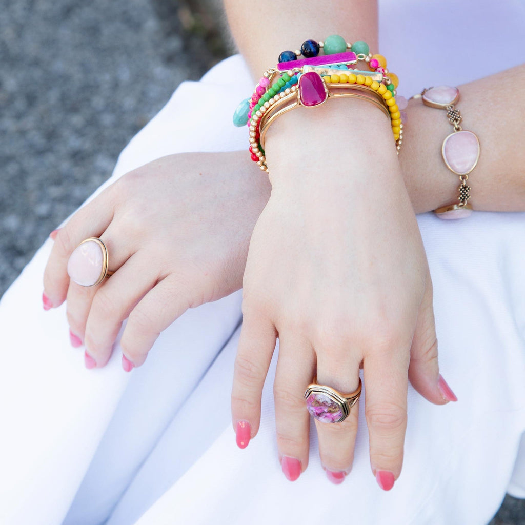 Pink Opal Golden Statement Ring