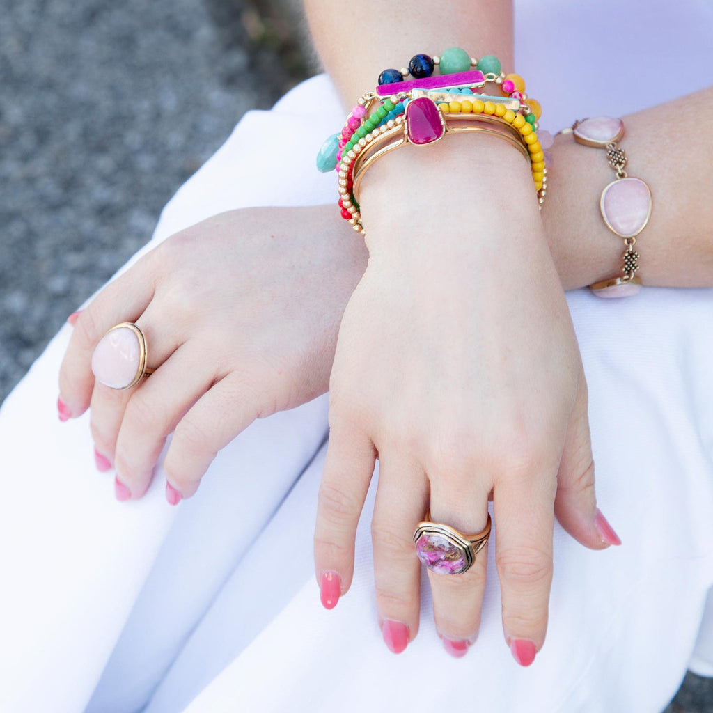 Pink Opal Golden Statement Ring