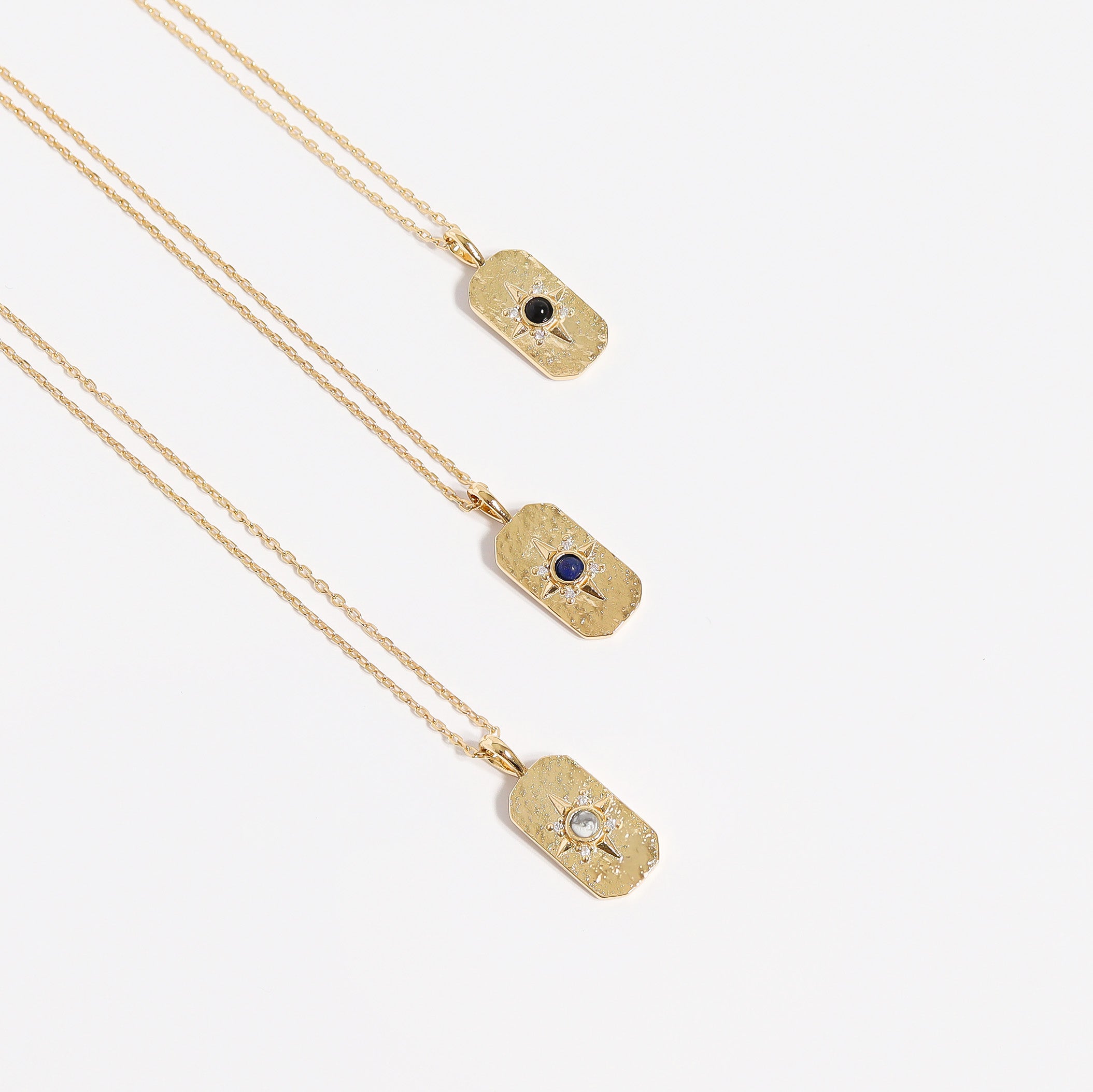 Compass Star Necklace, 14K Gold Plated Sterling Silver, Onyx