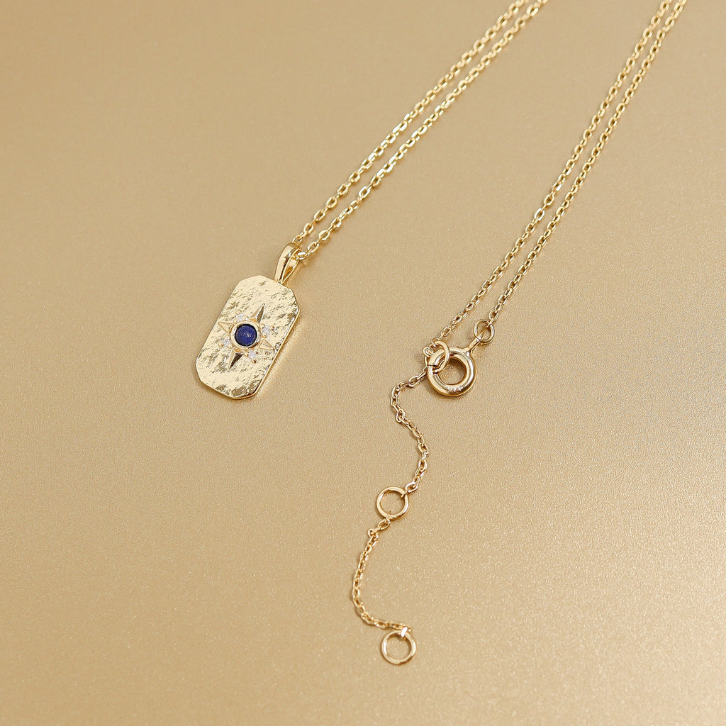 Compass Star Necklace, 14K Gold Plated Sterling Silver, Onyx