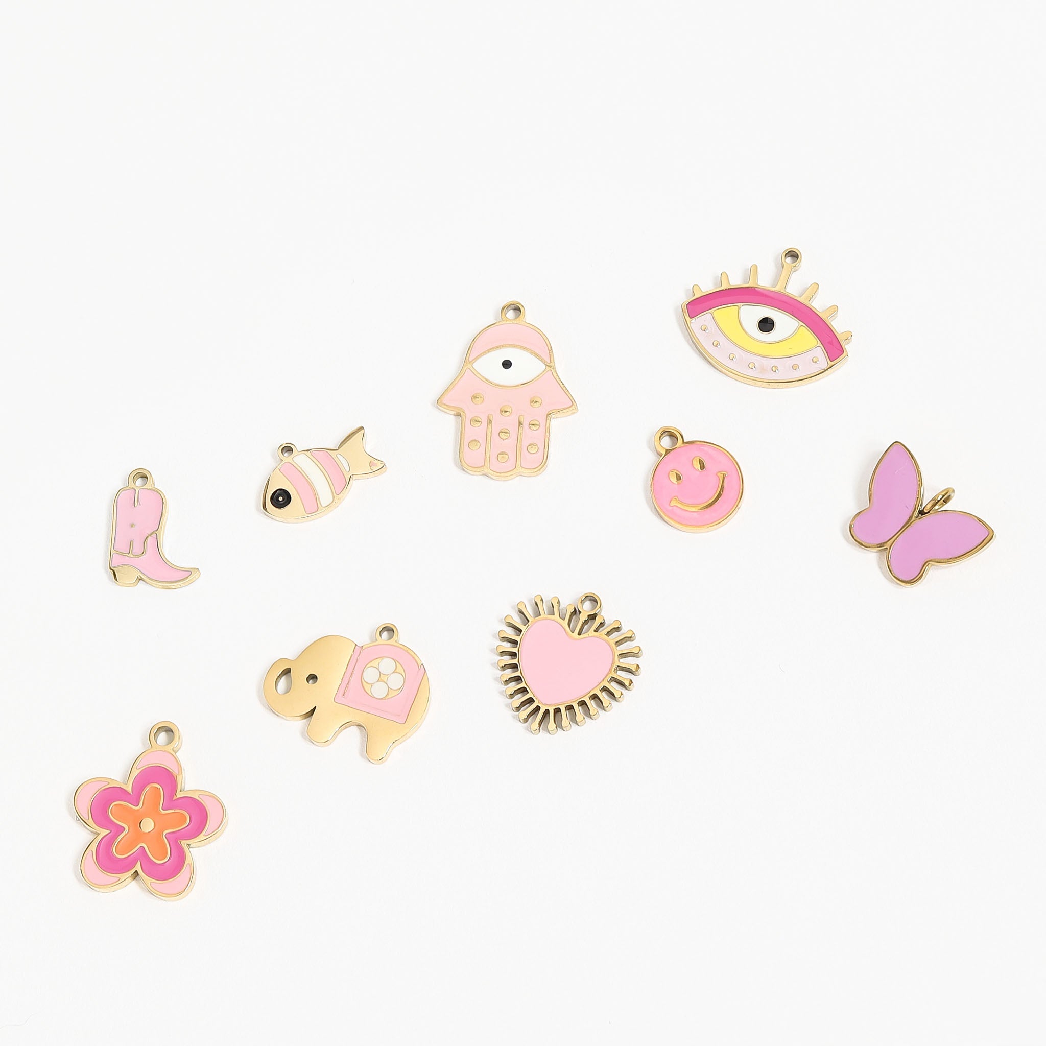 Pink Heart Charm - 18K Gold PVD Stainless Steel Sun Ray Pendant Accessory