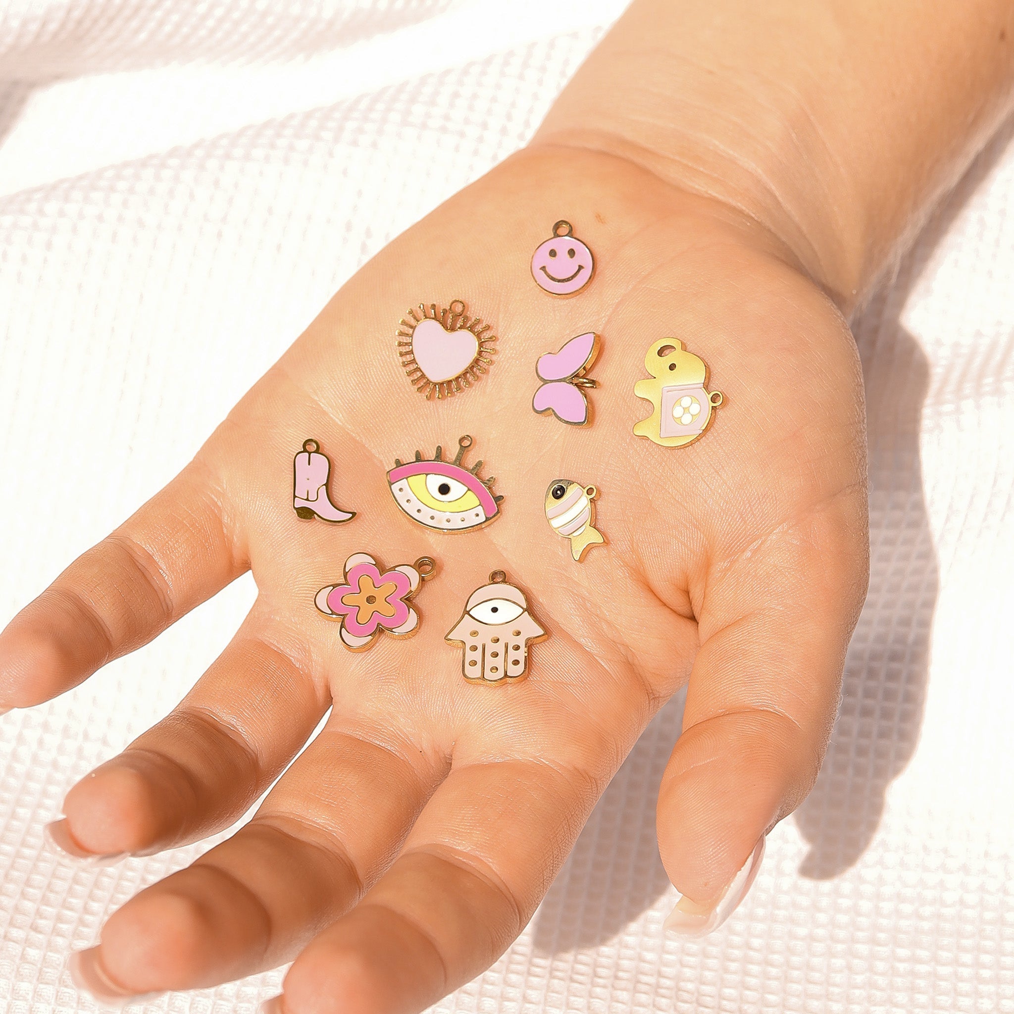 Pink Heart Charm - 18K Gold PVD Stainless Steel Sun Ray Pendant Accessory