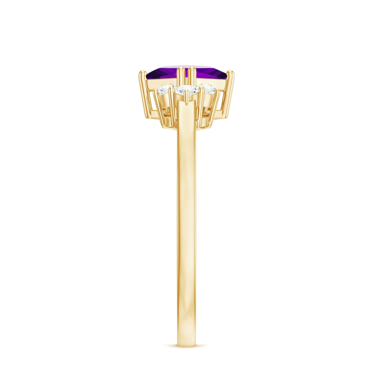 Princess Cut Amethyst Promise Ring with Diamond Trio