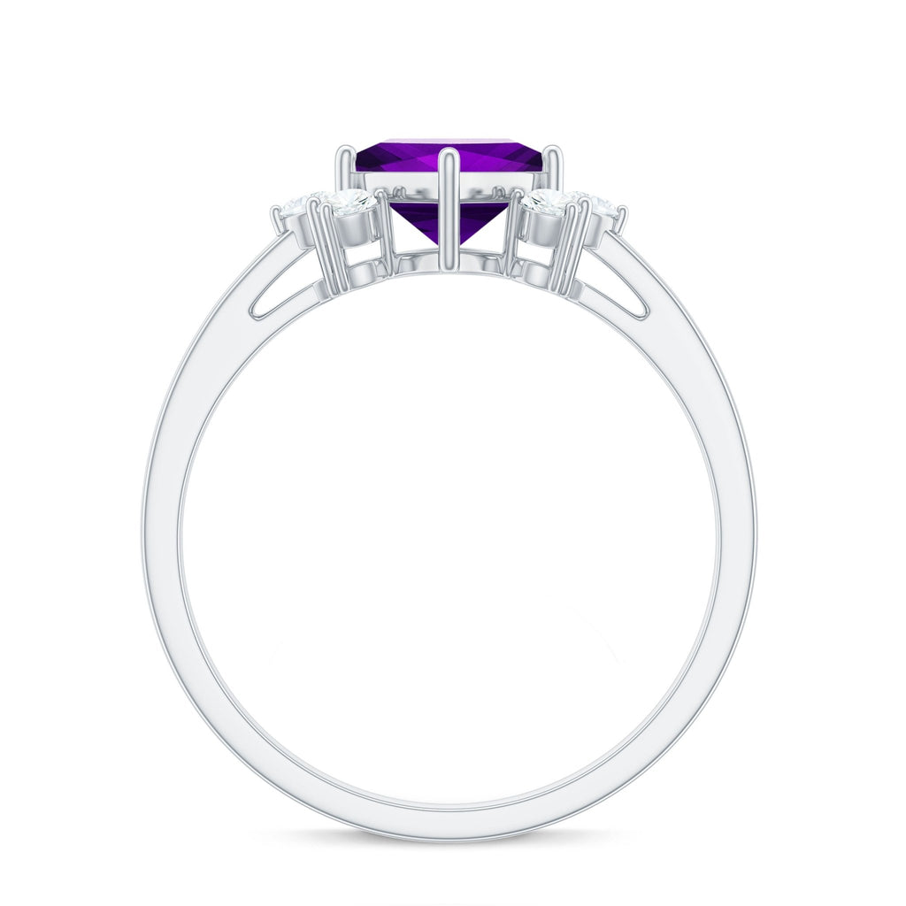 Princess Cut Amethyst Promise Ring with Diamond Trio