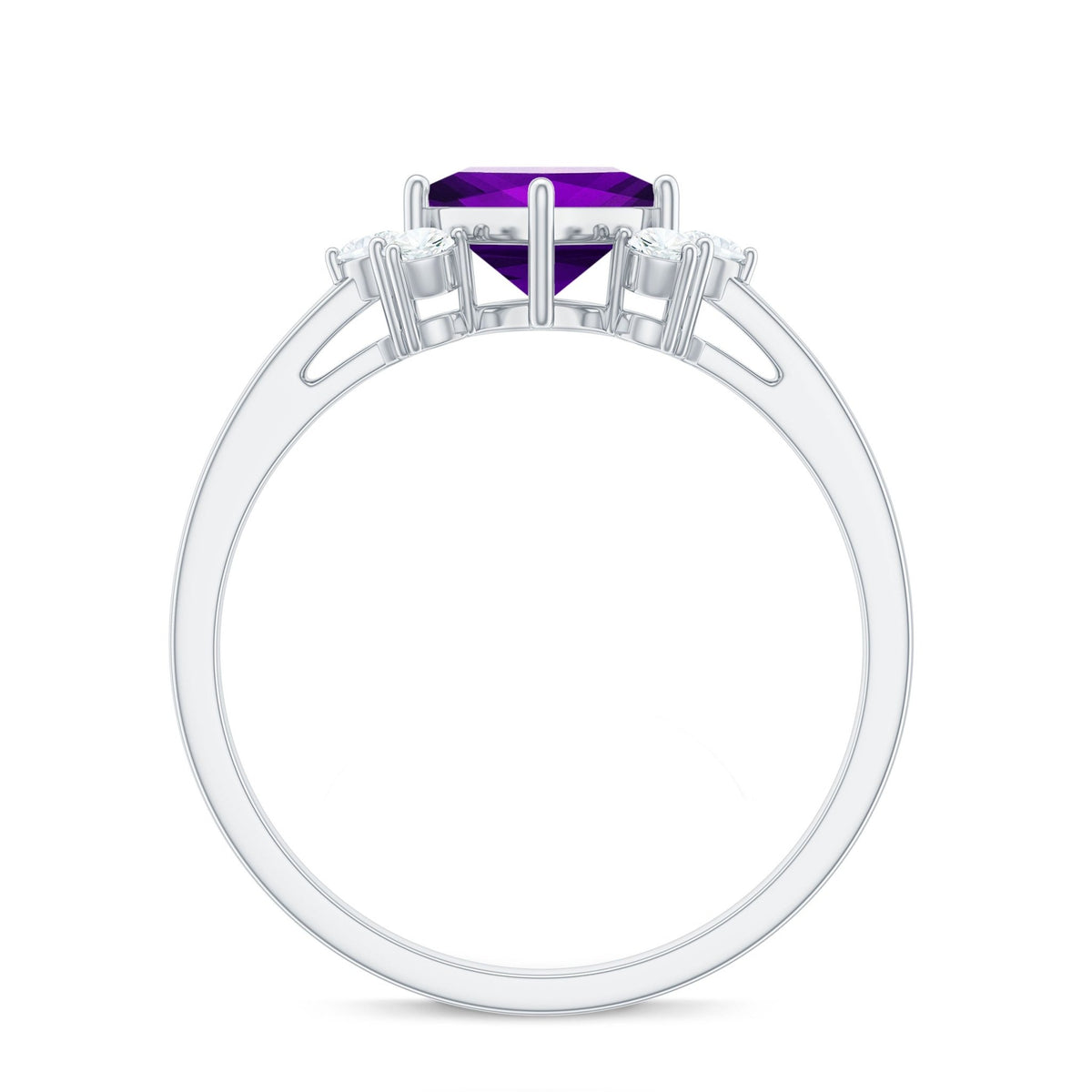 Princess Cut Amethyst Promise Ring with Diamond Trio