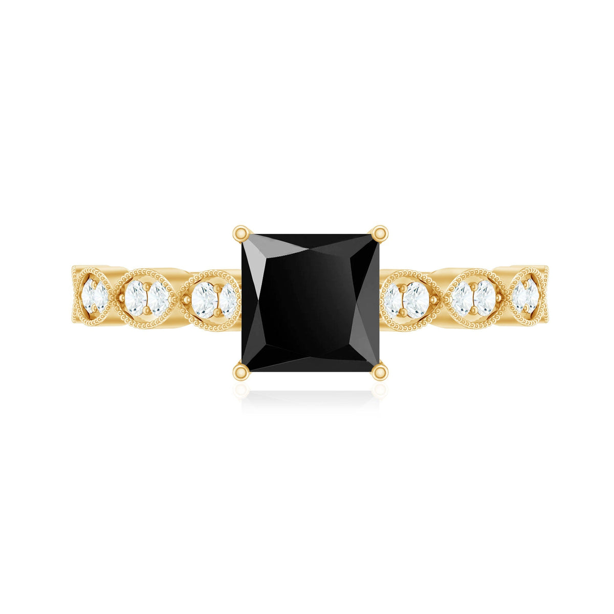 Princess Cut Black Onyx and Diamond Designer Engagement Ring