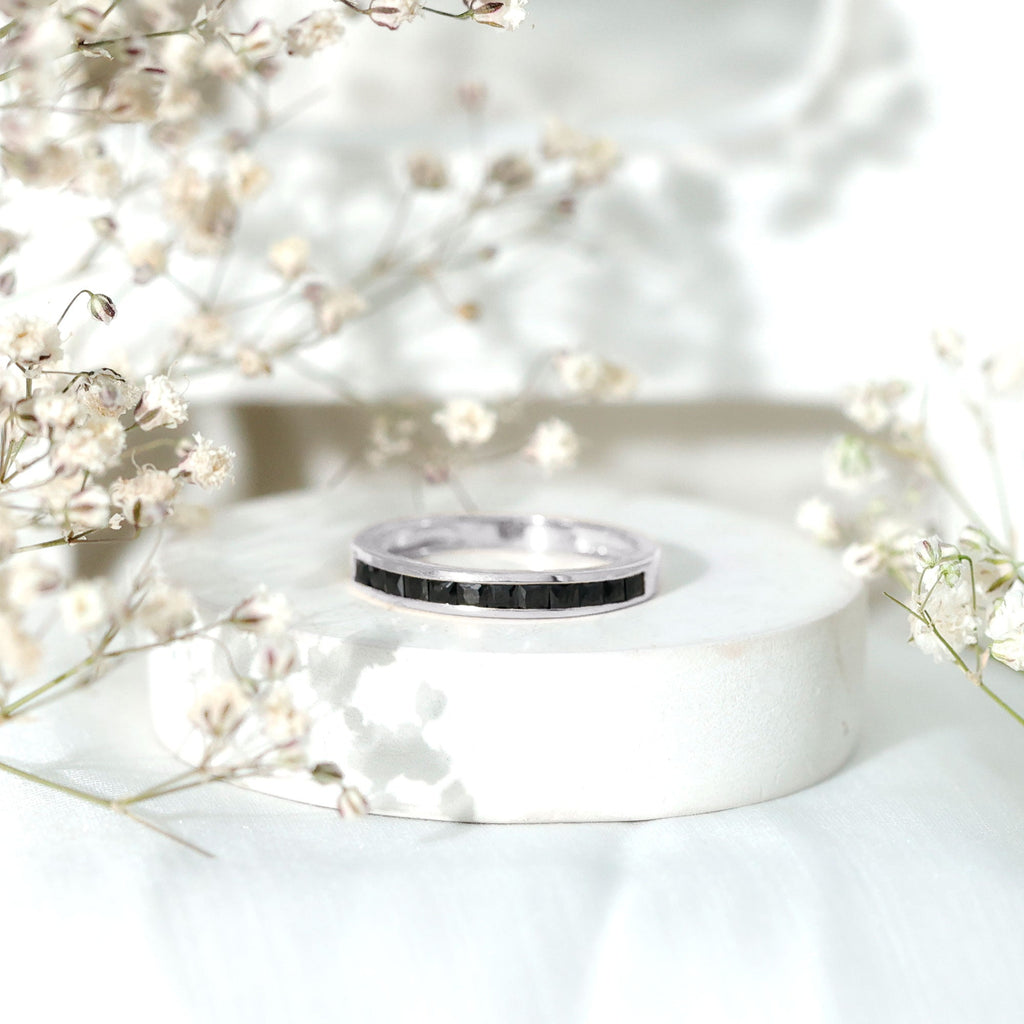 Princess Cut Black Onyx Half Eternity Band in Channel Setting