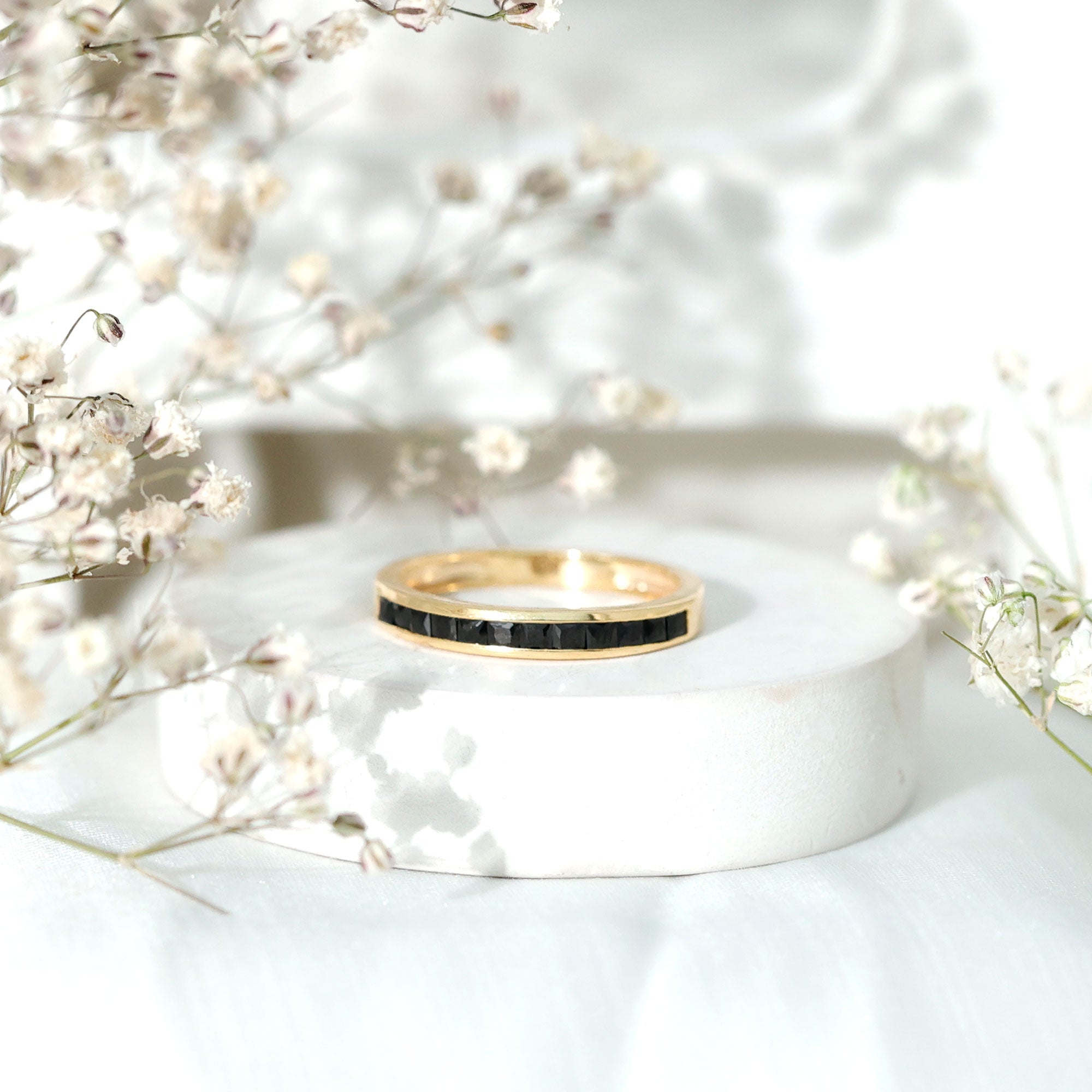 Princess Cut Black Onyx Half Eternity Band in Channel Setting