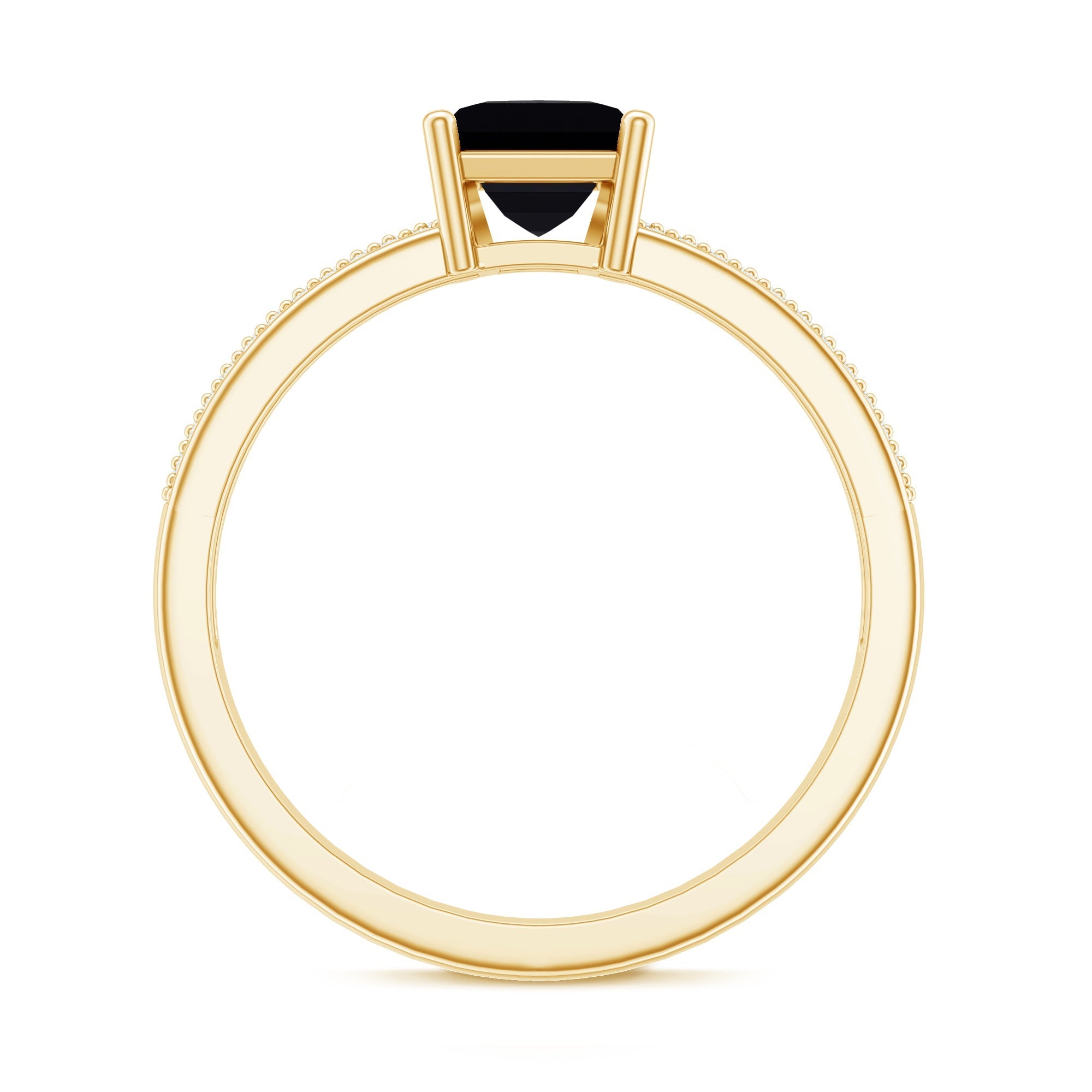Princess Cut Black Spinel Engagement Ring with Diamond Side Stones