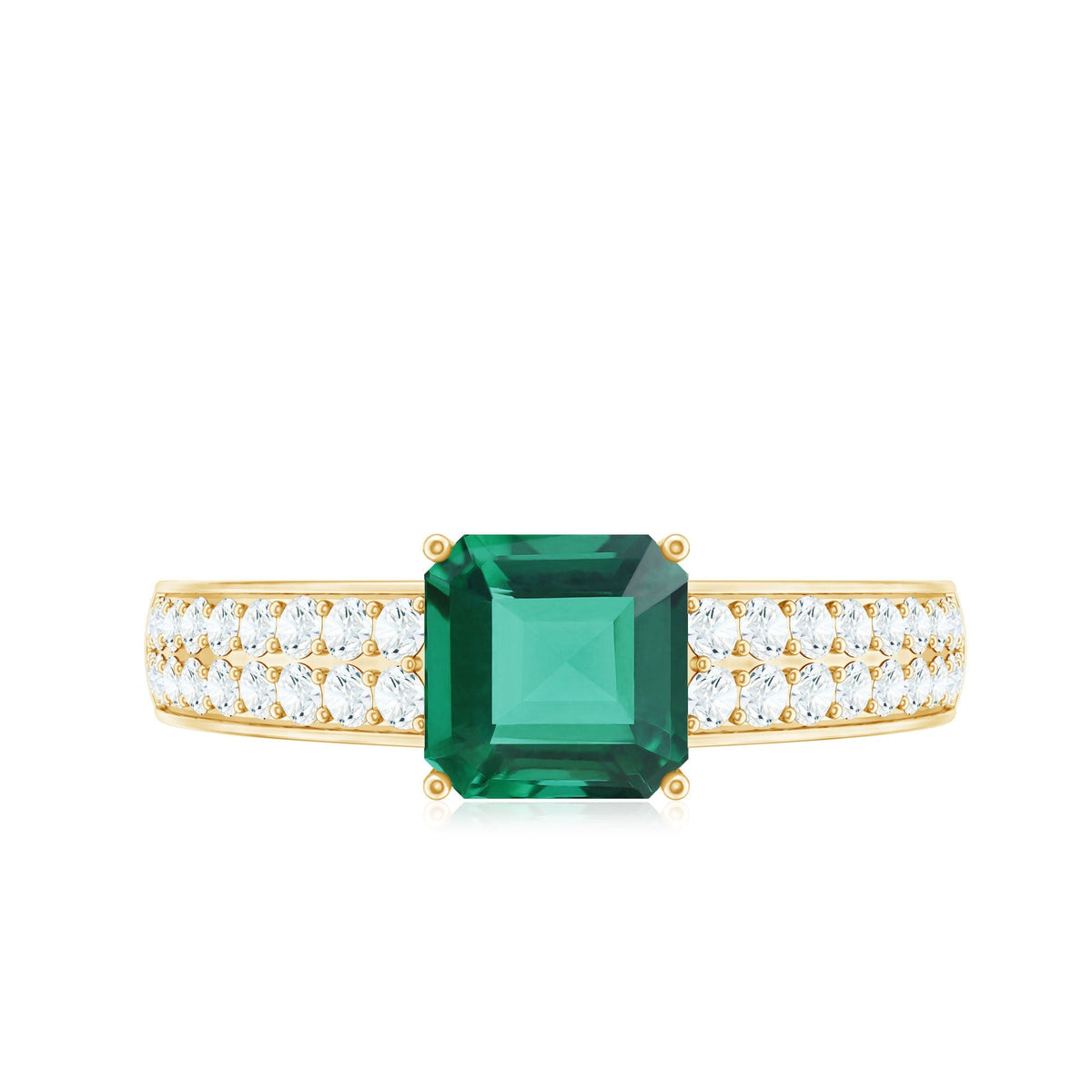Princess Cut Emerald Ring – 6 Carat Lab Created Emerald with Diamond Side Stones