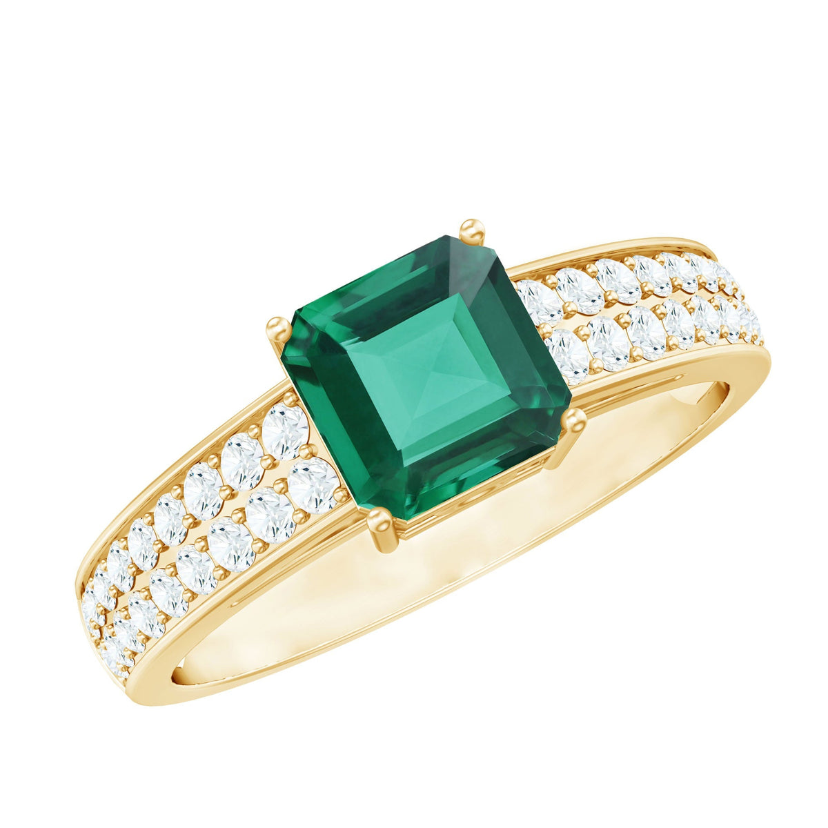 Princess Cut Emerald Ring – 6 Carat Lab Created Emerald with Diamond Side Stones