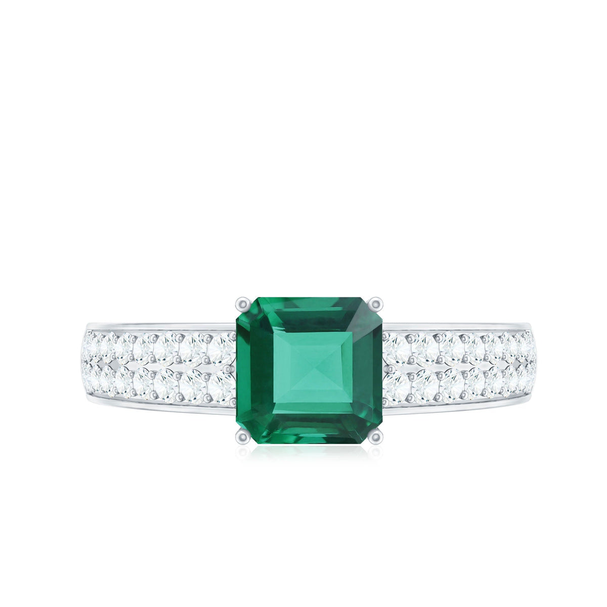 Princess Cut Emerald Ring – 6 Carat Lab Created Emerald with Diamond Side Stones