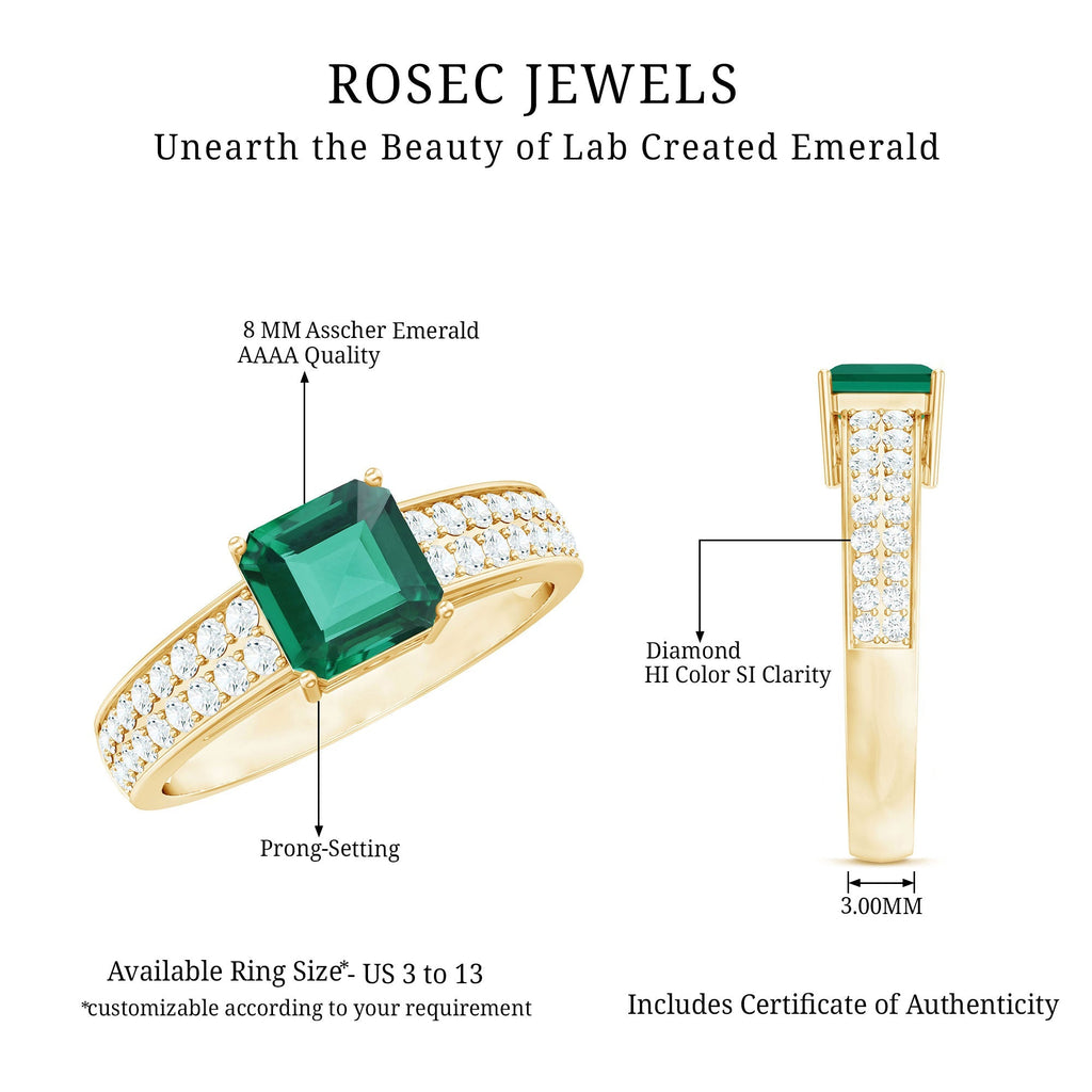 Princess Cut Emerald Ring – 6 Carat Lab Created Emerald with Diamond Side Stones