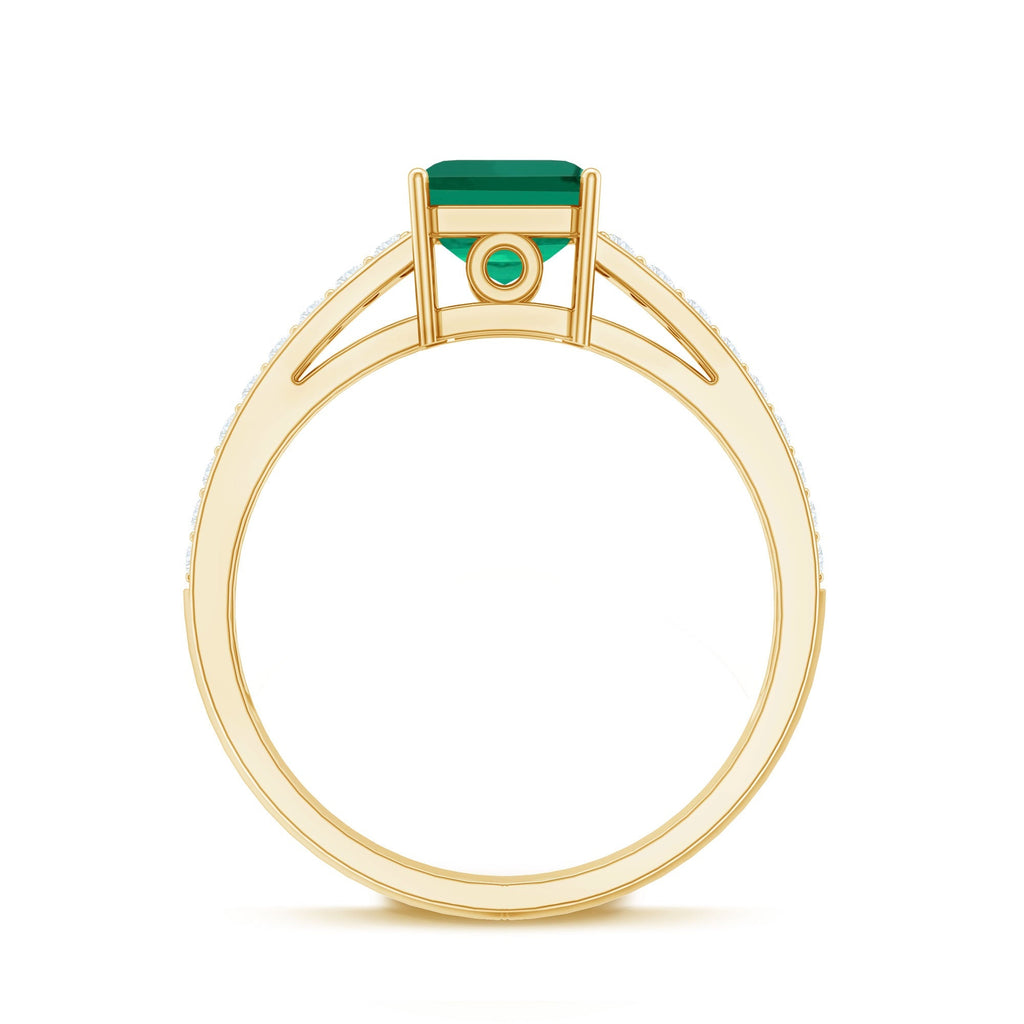 Princess Cut Emerald Ring – 6 Carat Lab Created Emerald with Diamond Side Stones