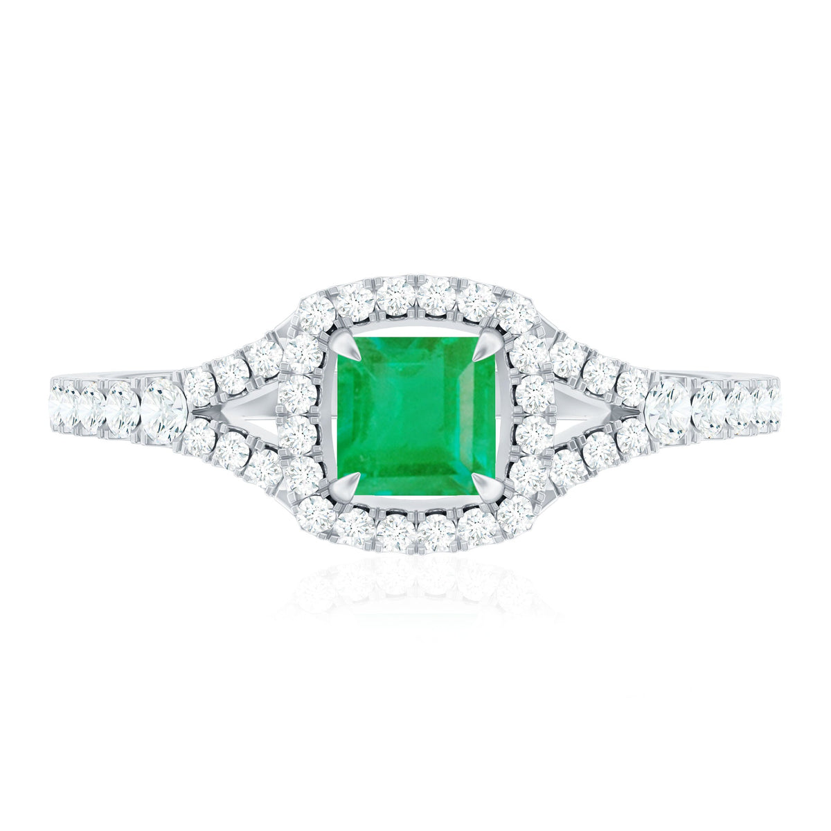 Princess Cut Emerald Ring – Diamond Split Shank, Vibrant Green Engagement Jewelry