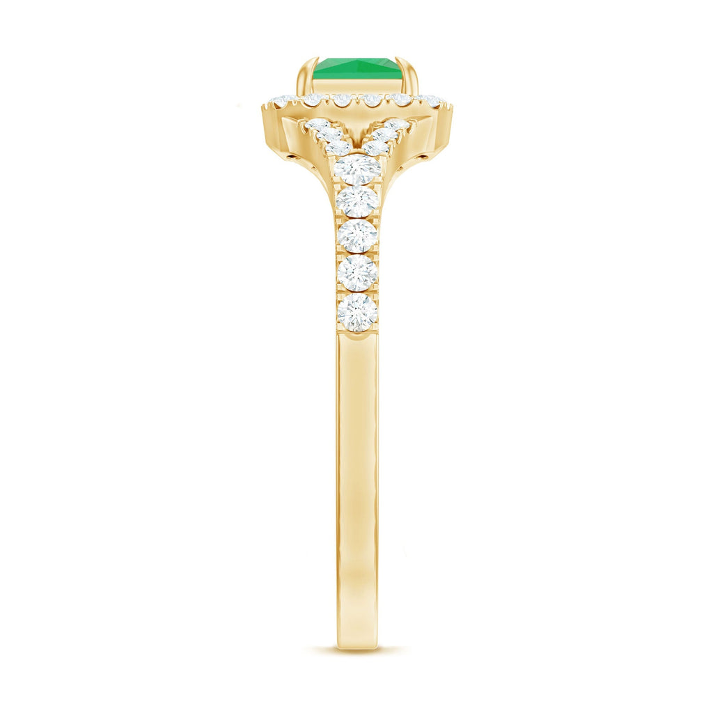 Princess Cut Emerald Ring – Diamond Split Shank, Vibrant Green Engagement Jewelry