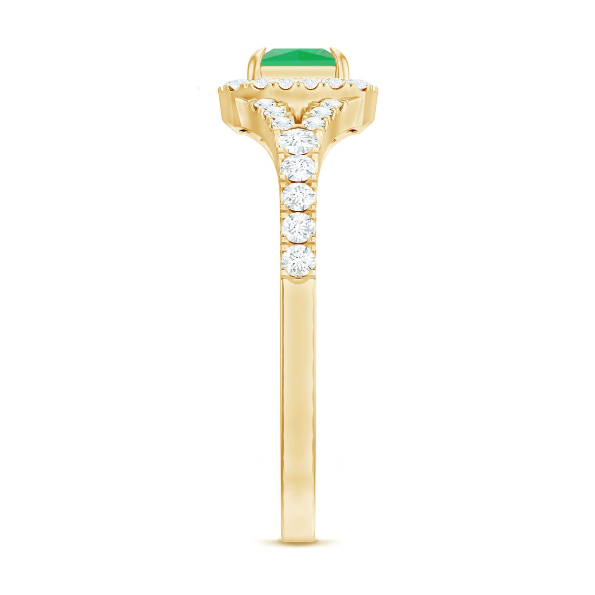 Princess Cut Emerald Ring – Diamond Split Shank, Vibrant Green Engagement Jewelry