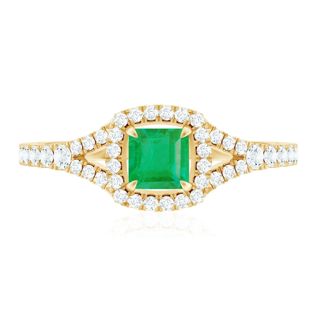 Princess Cut Emerald Ring – Diamond Split Shank, Vibrant Green Engagement Jewelry