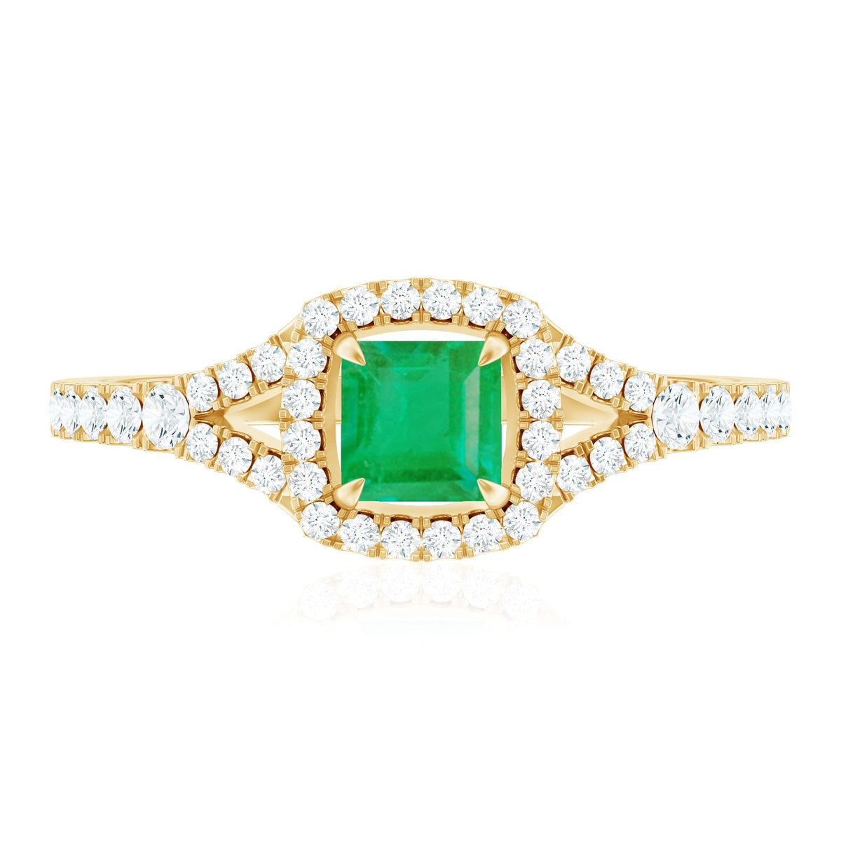 Princess Cut Emerald Ring – Diamond Split Shank, Vibrant Green Engagement Jewelry