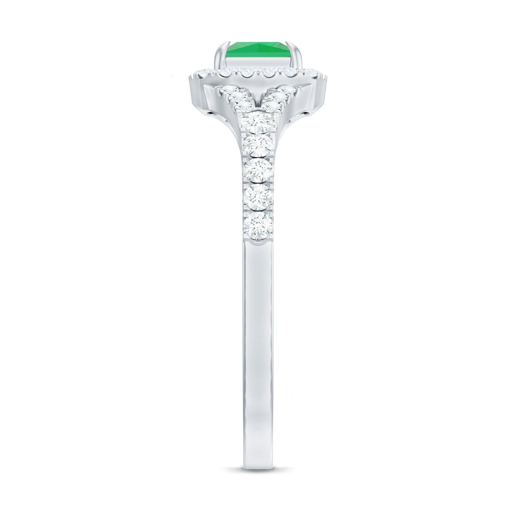 Princess Cut Emerald Ring – Diamond Split Shank, Vibrant Green Engagement Jewelry